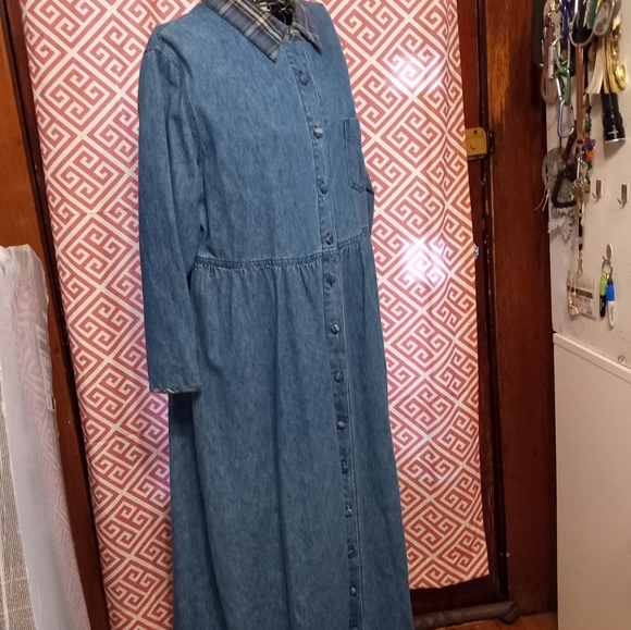 TR Bentley Plus denim/jean maxi midi dress pockets flannel collar buttons 18W - Picture 2 of 11